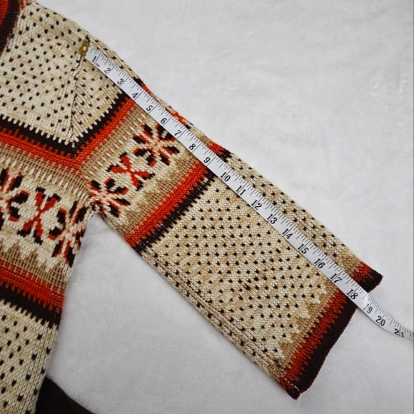 Vintage Boho 60's 70's Fall Color Aztec Button Front Belted Cozy Long Sweater - Picture 8 of 14